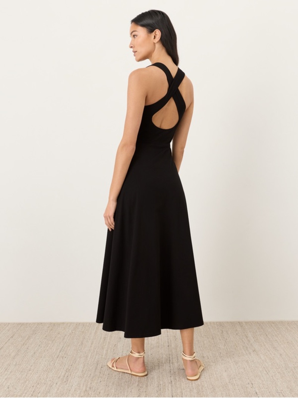 Pact Organic Fit & Flare Open Back Maxi Dress Black